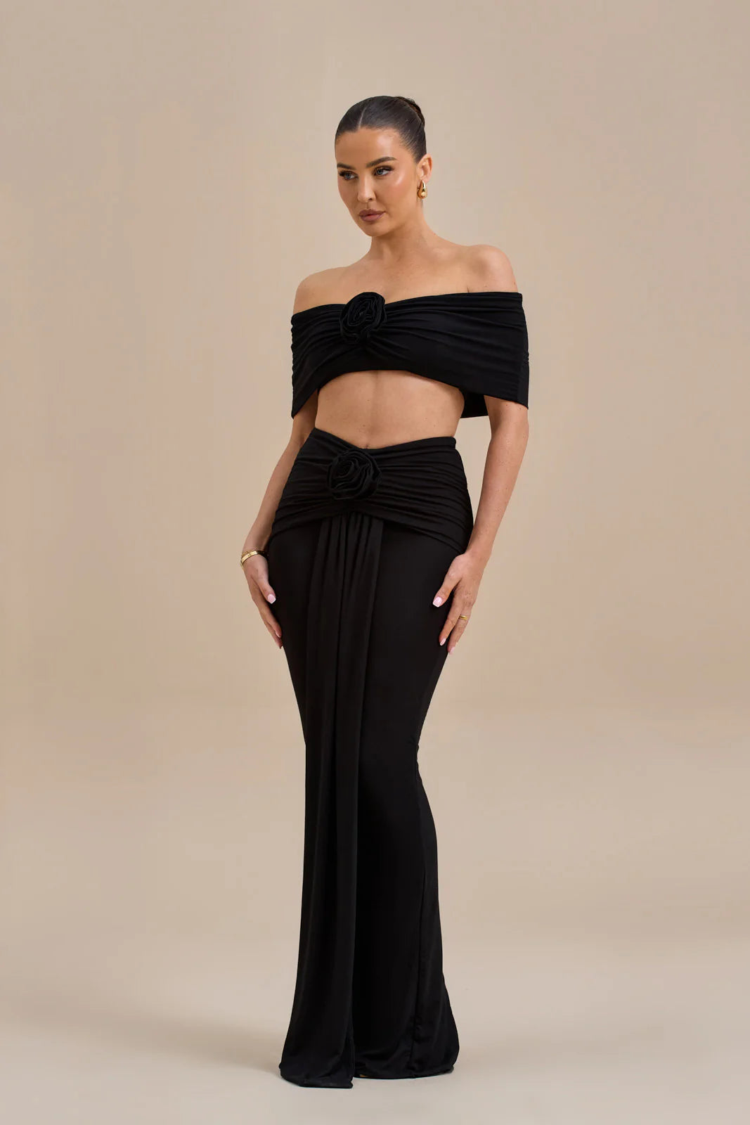 BELLE DRAPE MAXI SKIRT | BLACK - SALE