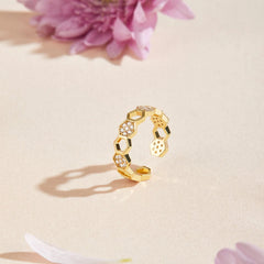 Vioraia Gold & Crystal Honeycomb Ring