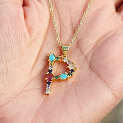 Vioraia Rainbow Gemstone Initial Necklace