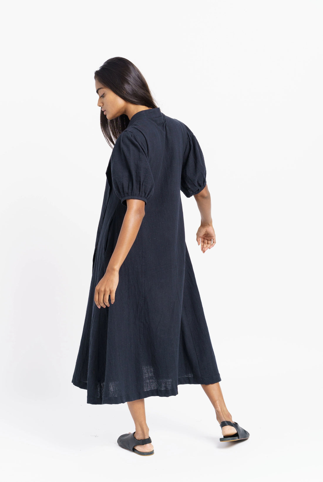 A Classic Ink Black Midi Dress