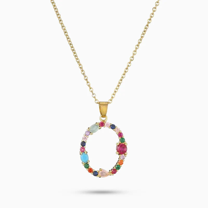 Vioraia Rainbow Gemstone Initial Necklace