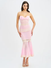 Pallas Pink Lace Trim Crochet Mermaid Maxi Dress