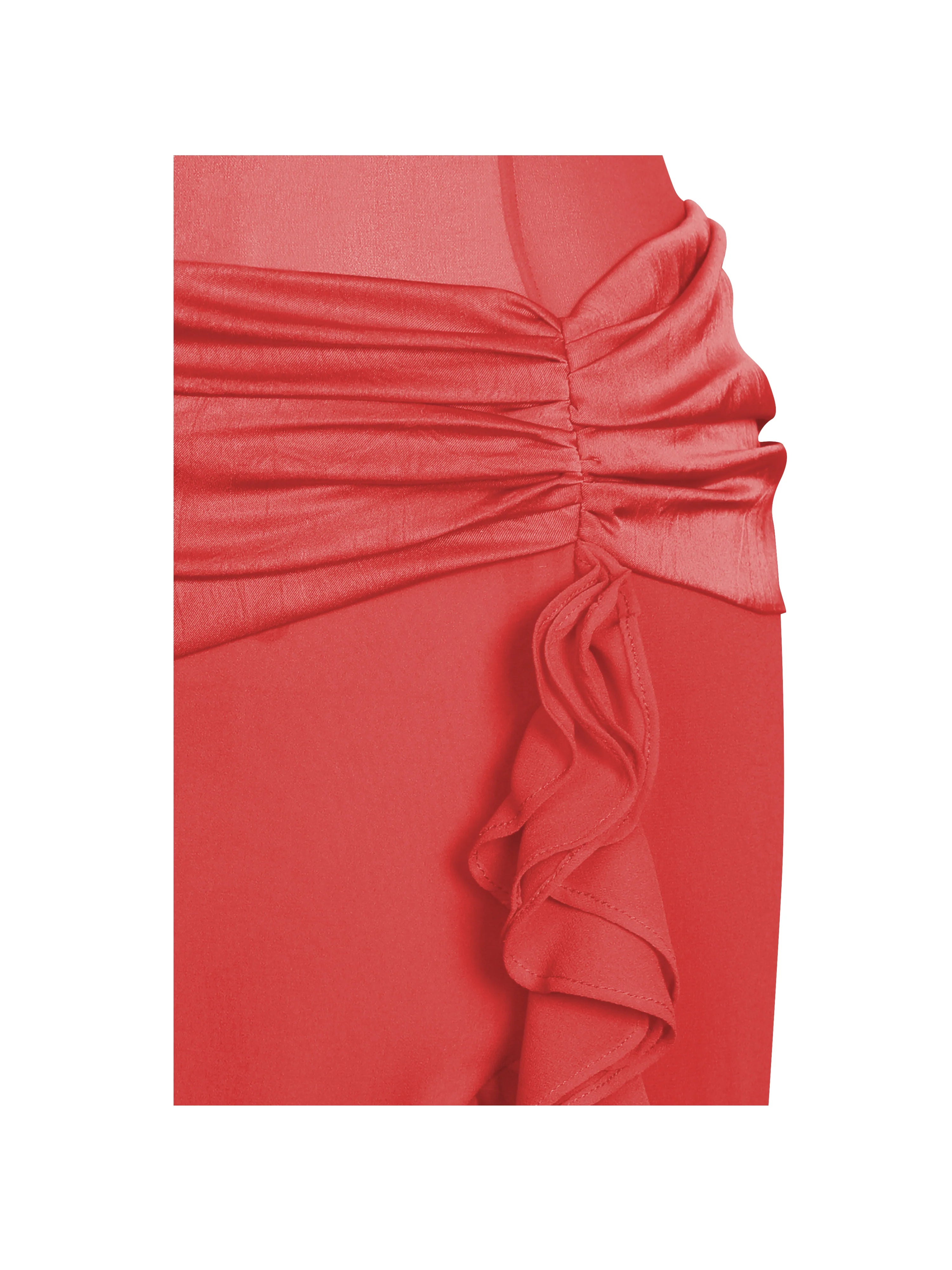 Dahlina Red Ruched Waist High Slit Maxi Dress
