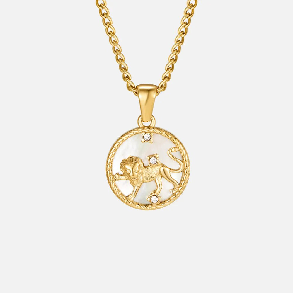 Vioraia White Shell Zodiac Coin Necklace