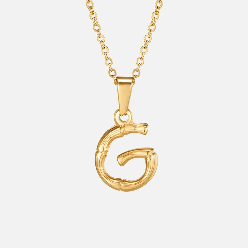 Vioraia Golden Bamboo Letter Pendant Necklace
