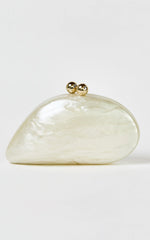 Vioraia Nami Clutch Bag with Hardware Detail in Pearl - Nami Clutch Bag with Hardware Detail in Pearl