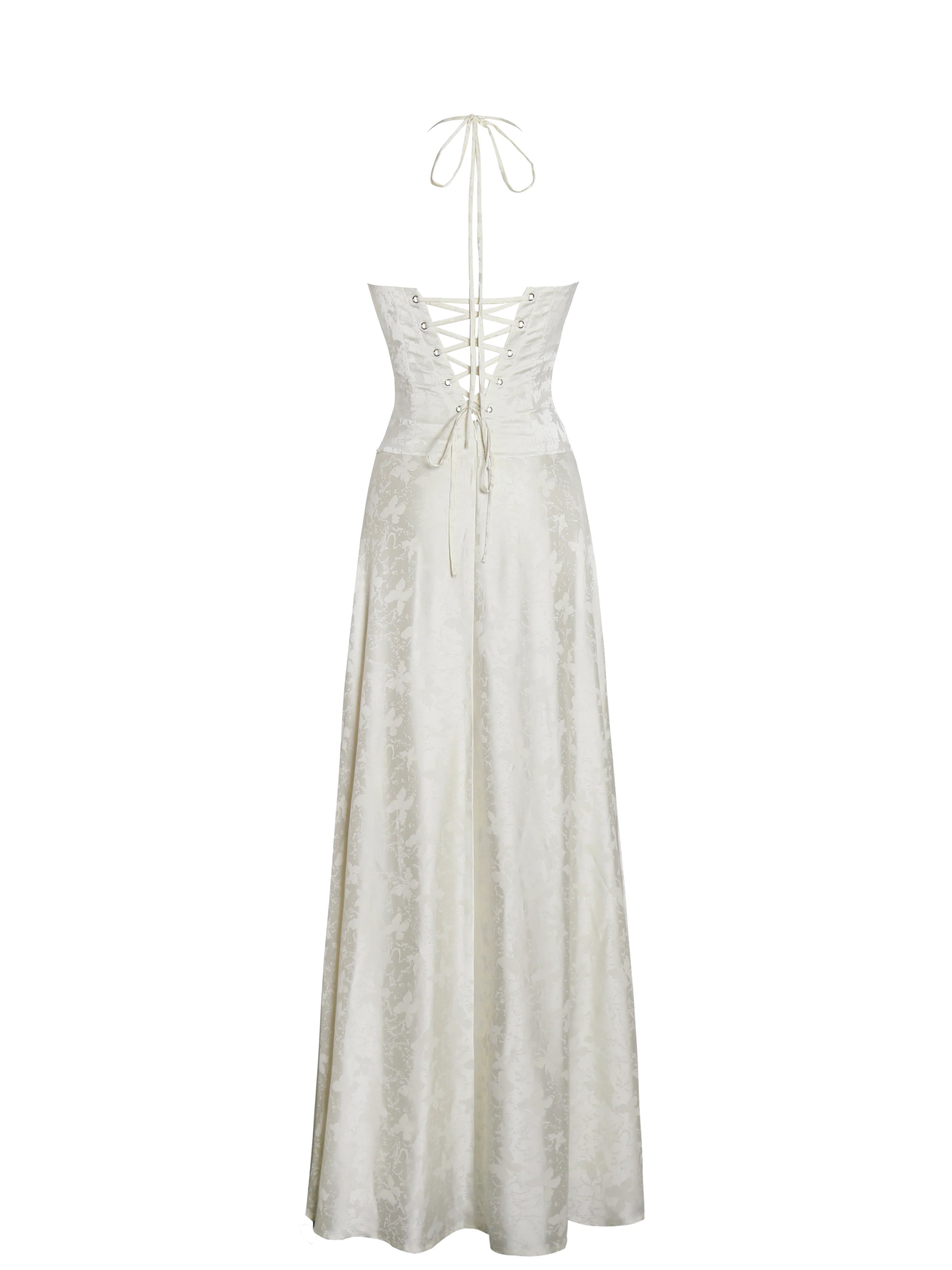Raegan Pearl White Jacquard Ruched Maxi Dress