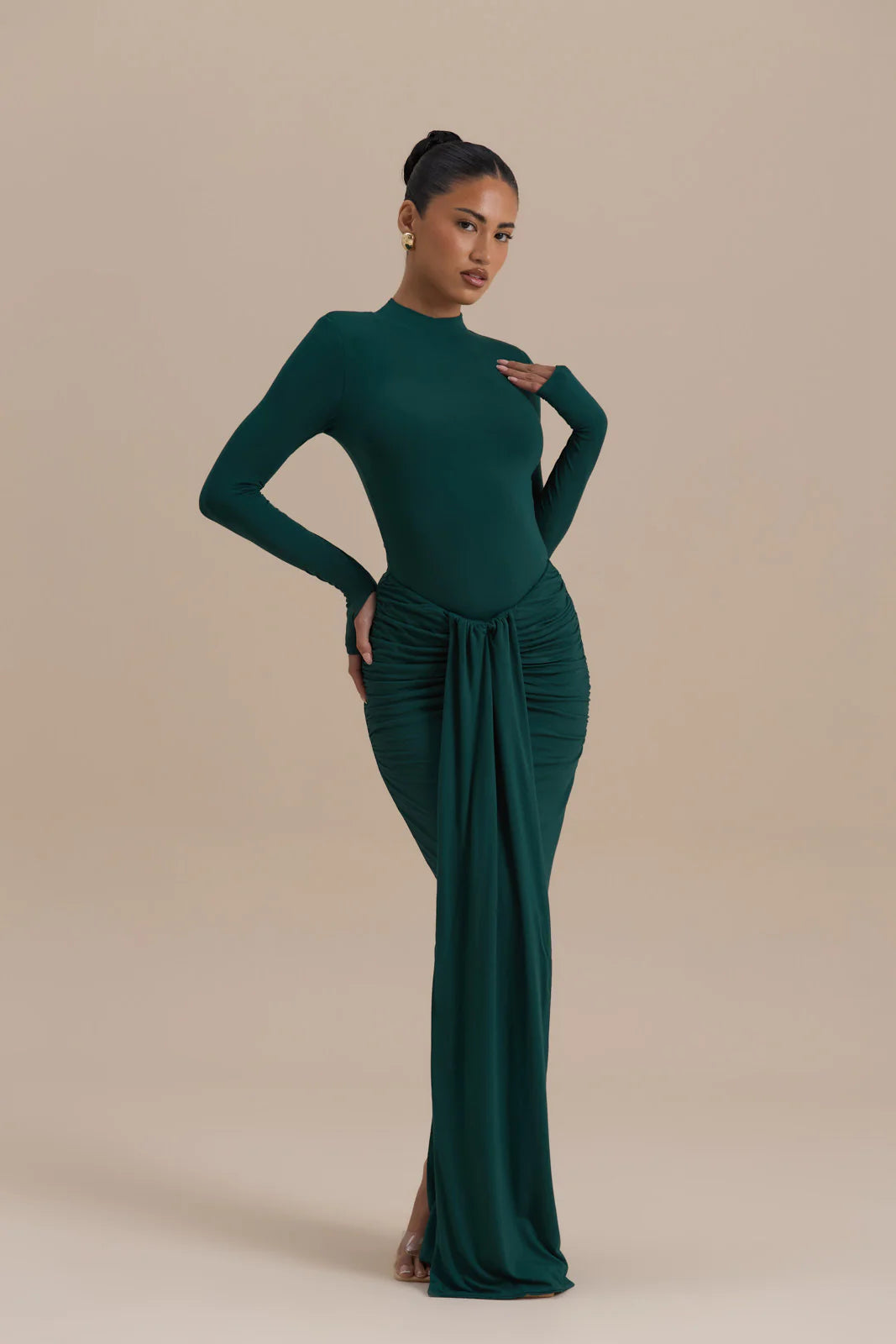 NARA DRAPE MAXI SKIRT | EMERALD