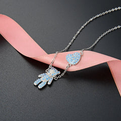 Vioraia Bear Heart Sky Blue Necklace