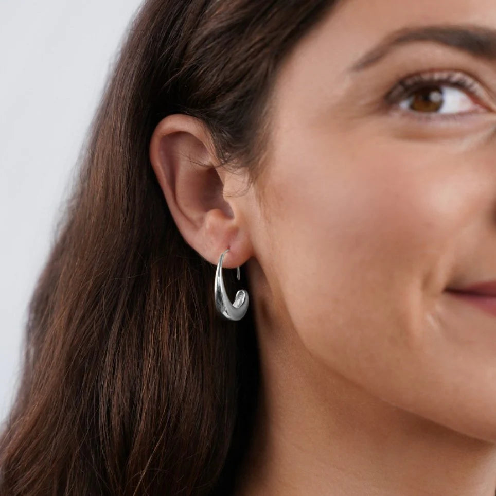 Vioraia Classic Silver Drop Hoop Earrings