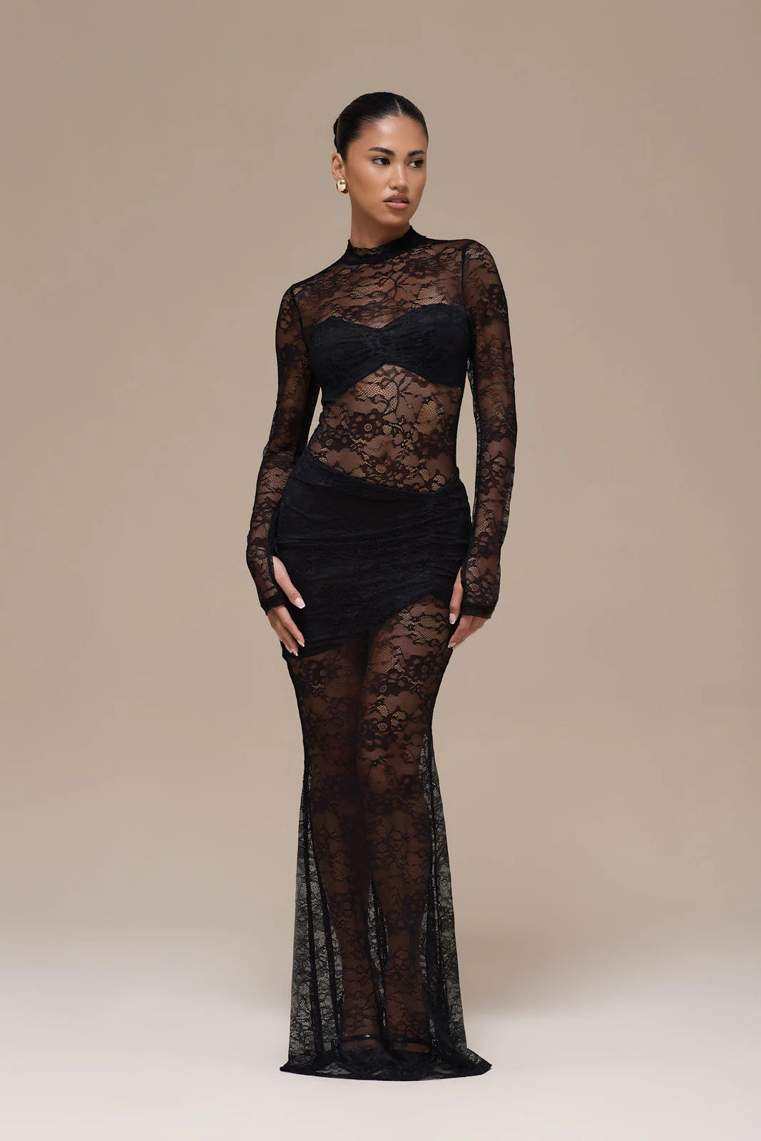 BRITNEY LACE MAXI SKIRT | BLACK