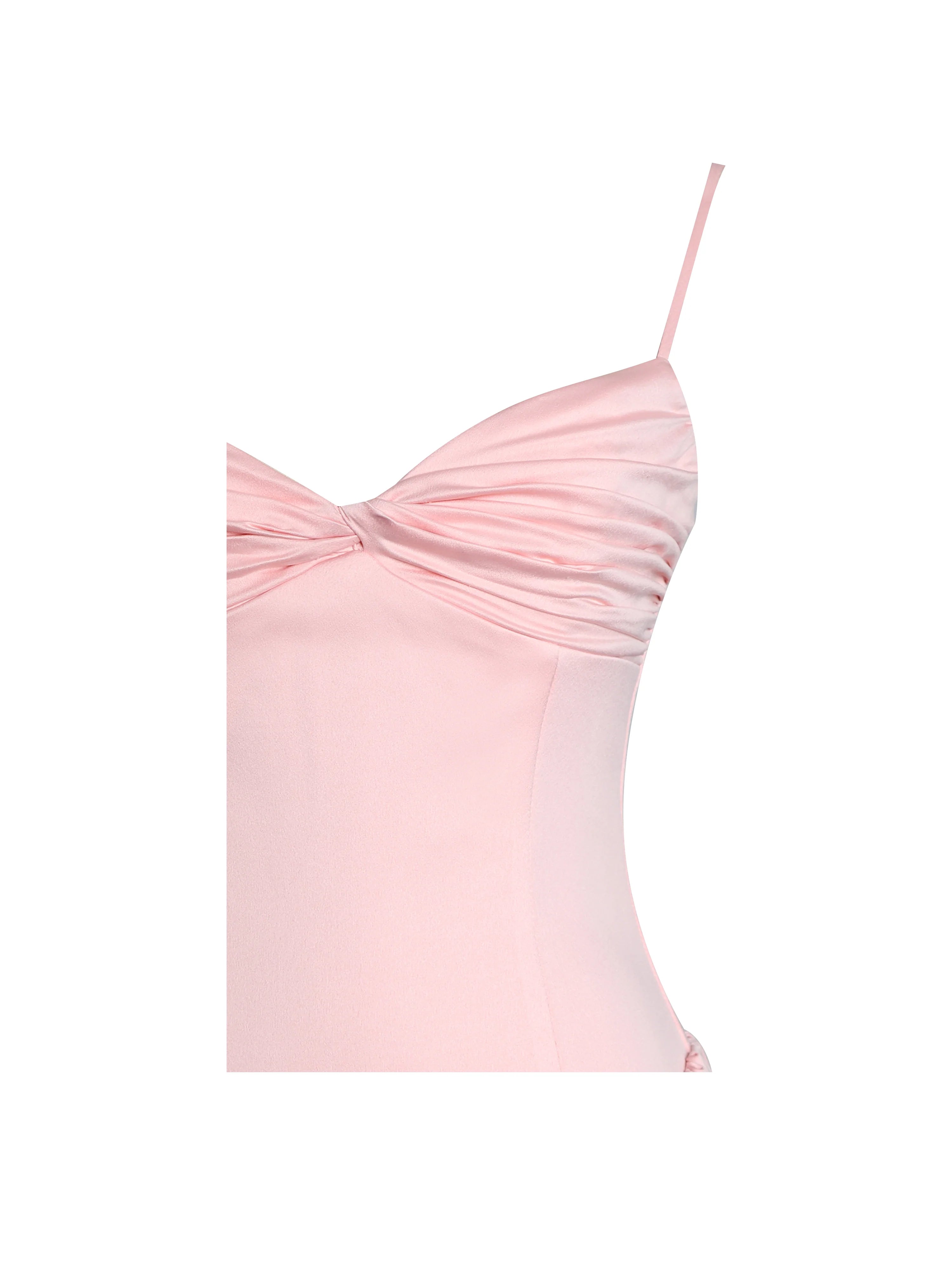 Najwa Baby Pink Ruched Breast Drop Waist Maxi Dress