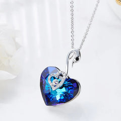 Vioraia Crystal Swan Heart Necklace