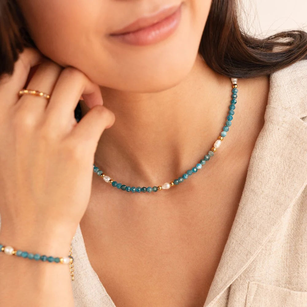 Vioraia Turquoise Blue & Pearl Bead Necklace