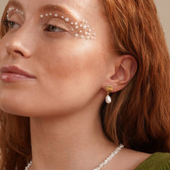 Vioraia Freshwater Pearl & Gold Shell Earrings