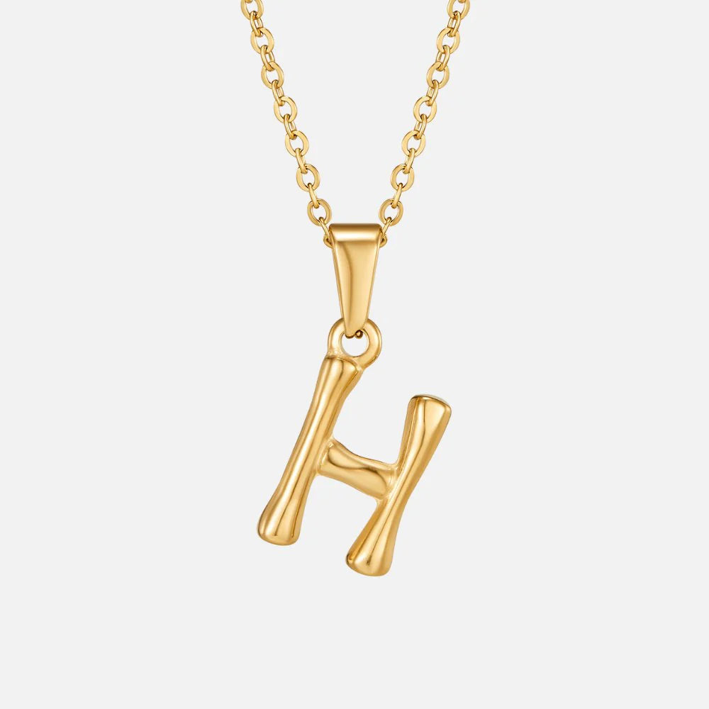 Vioraia Golden Bamboo Letter Pendant Necklace