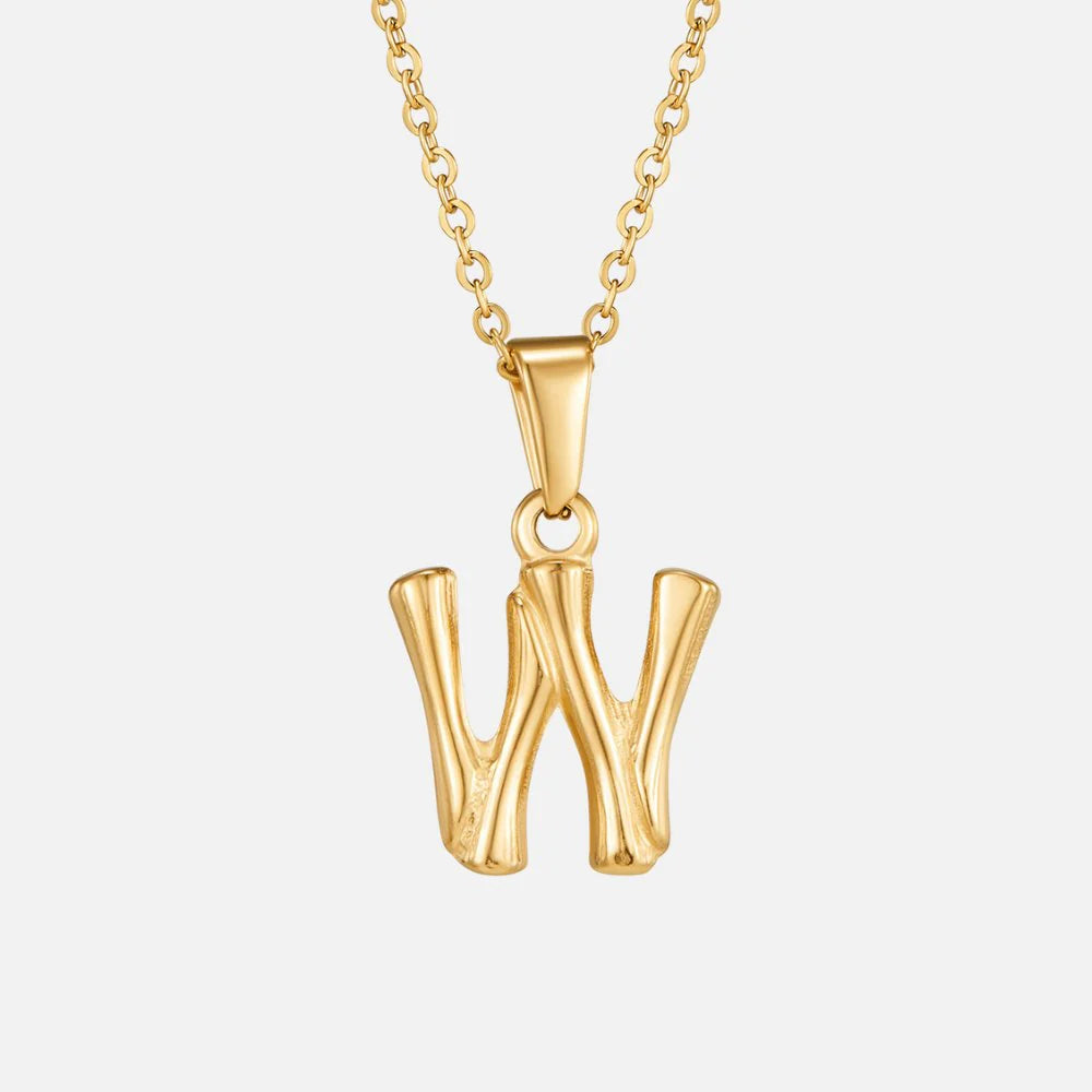 Vioraia Golden Bamboo Letter Pendant Necklace