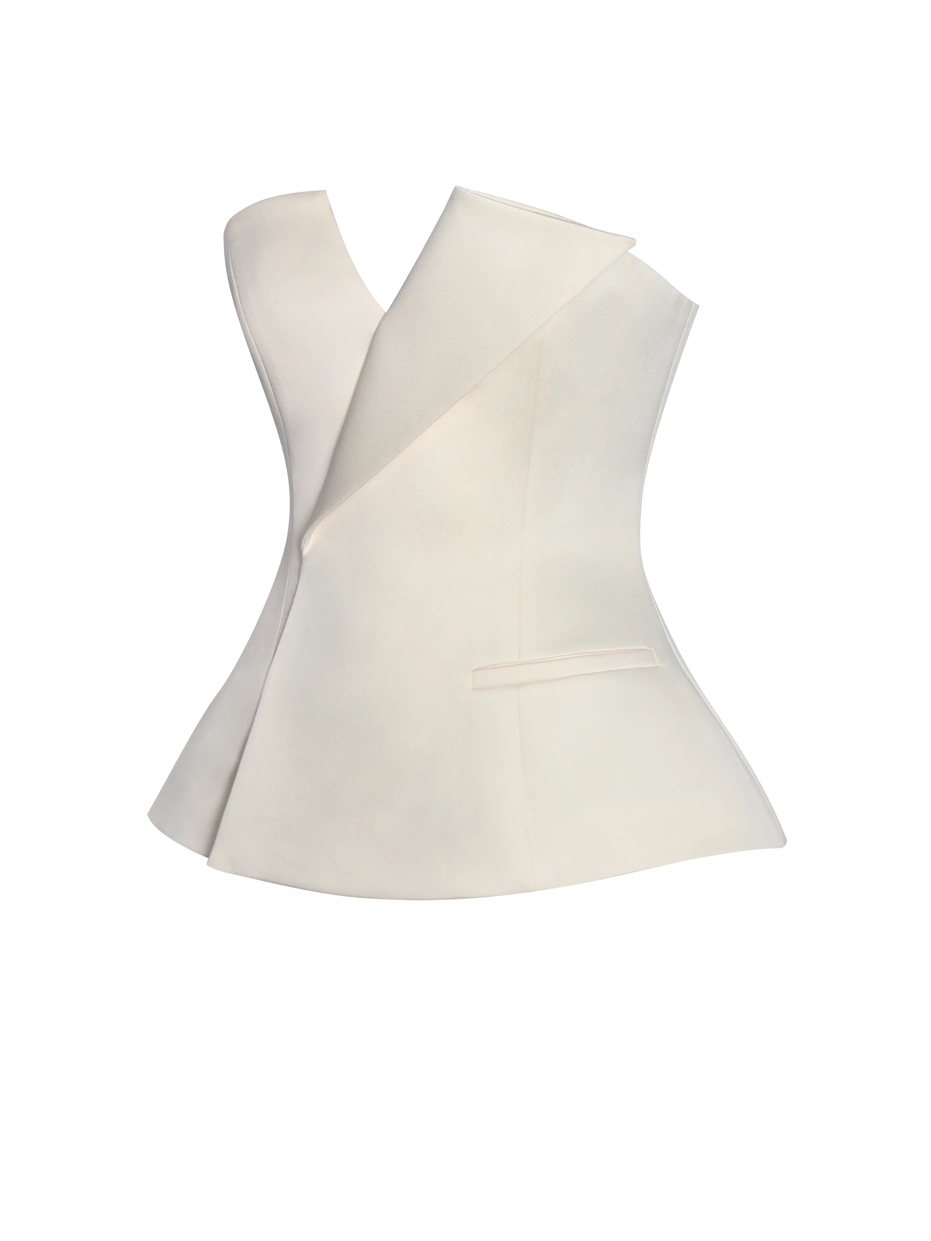 Yani Ivory Asymmetrical Lapel Sleeveless Peplum Top