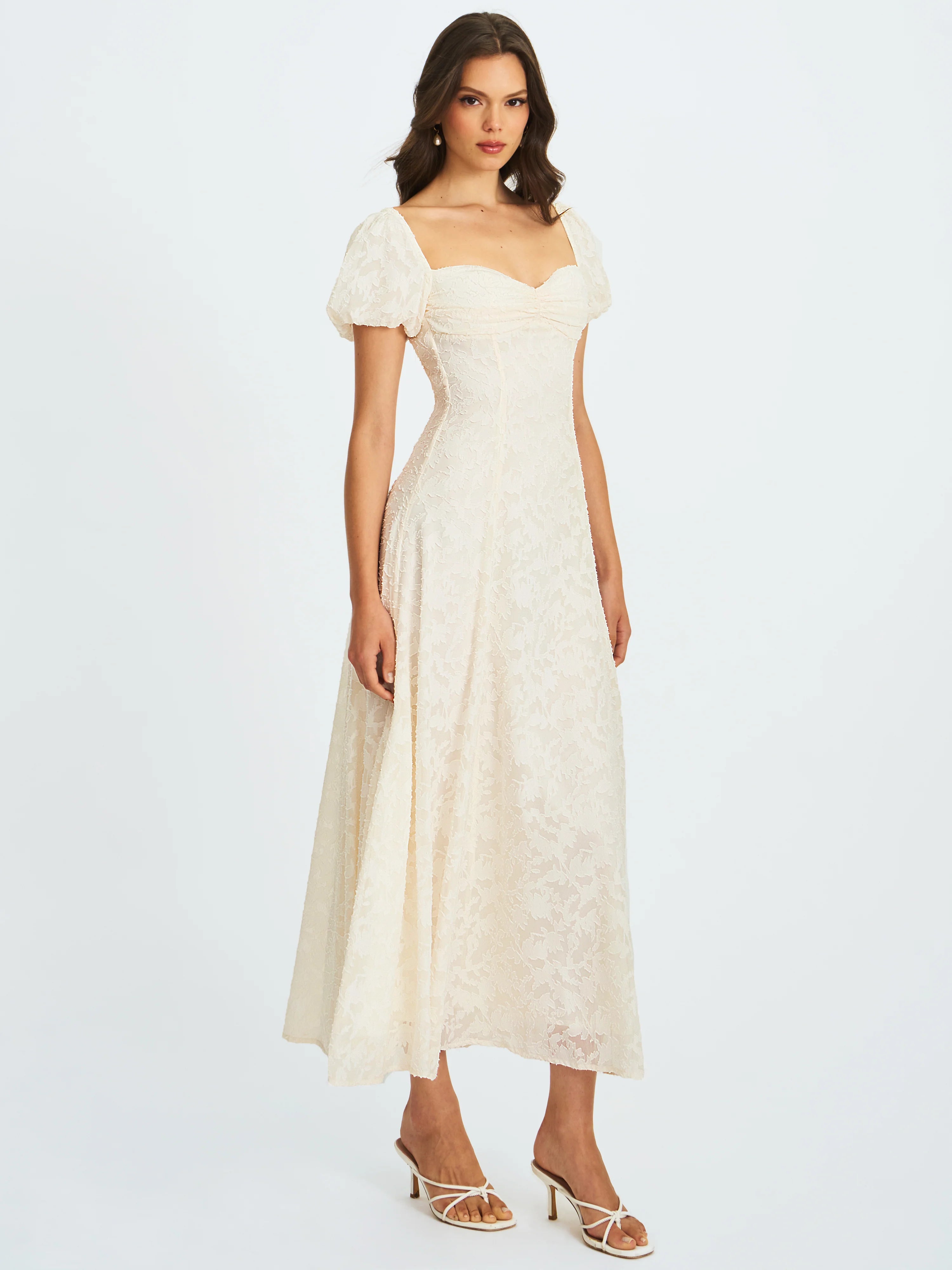 Pandora White Bubble Sleeve Backless Maxi Dress