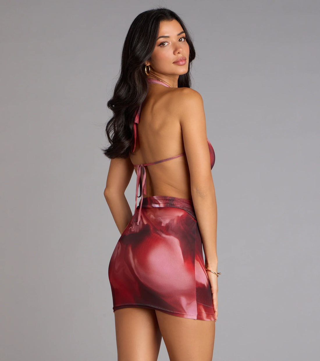 Daring Babe Abstract Print Cutout Mini Dress