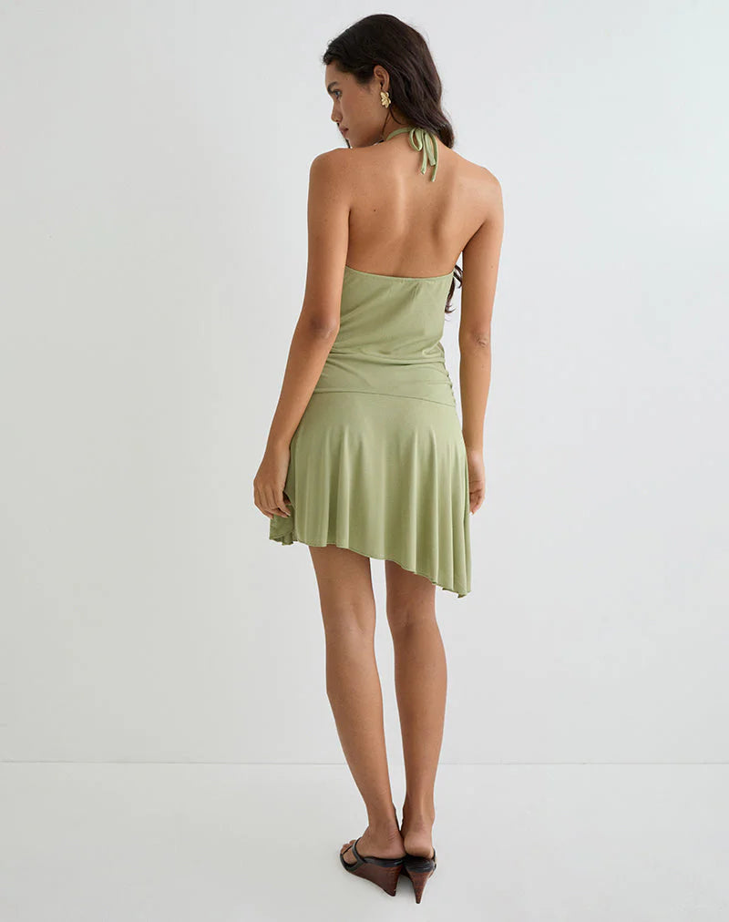 Saira Halter Neck Mini Dress in Sage