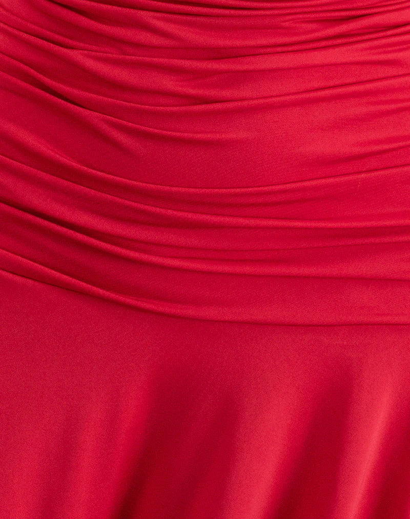 Yasmin Bandeau Mini Dress in Slinky Red