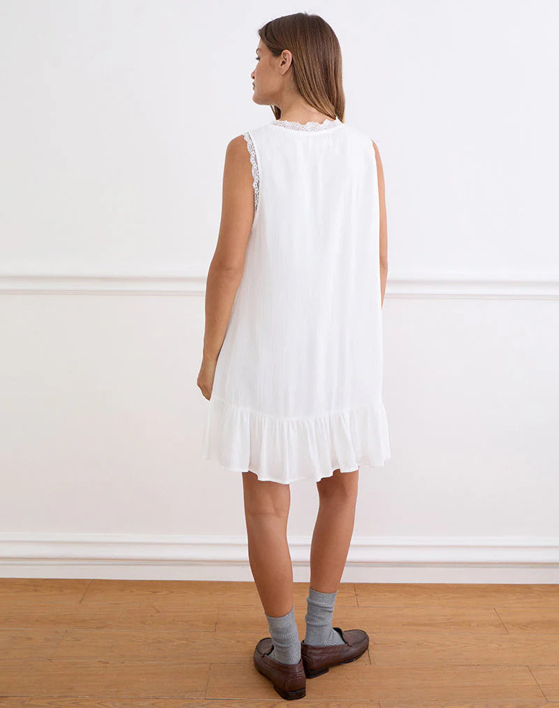 Manika Plunge Babydoll Mini Dress in Rayon White