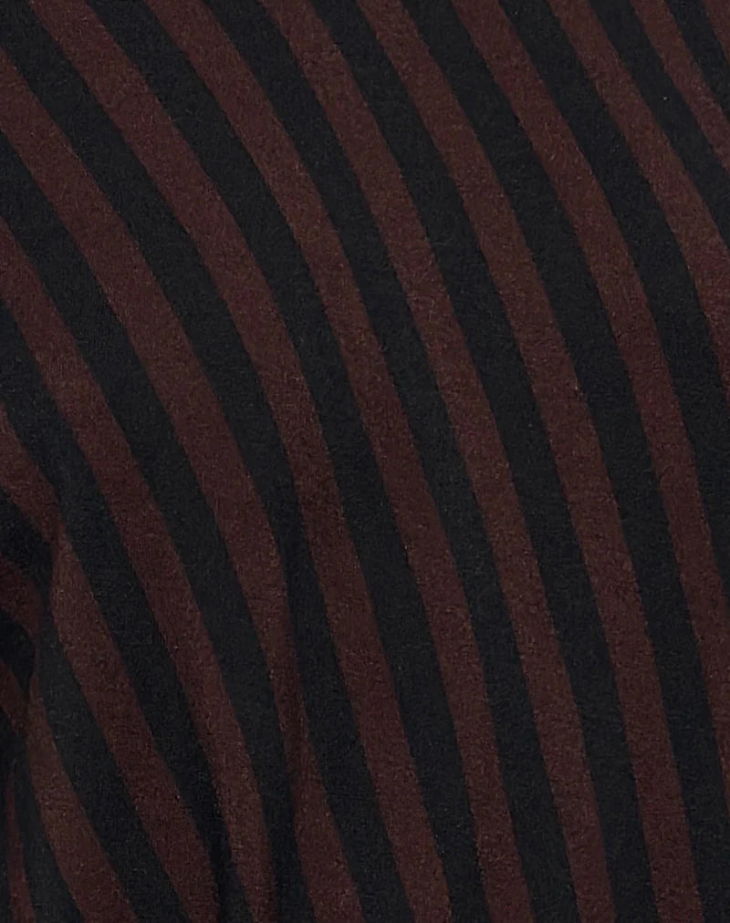 Talita Mini Dress in Diagonal and Mini Stripe Maroon