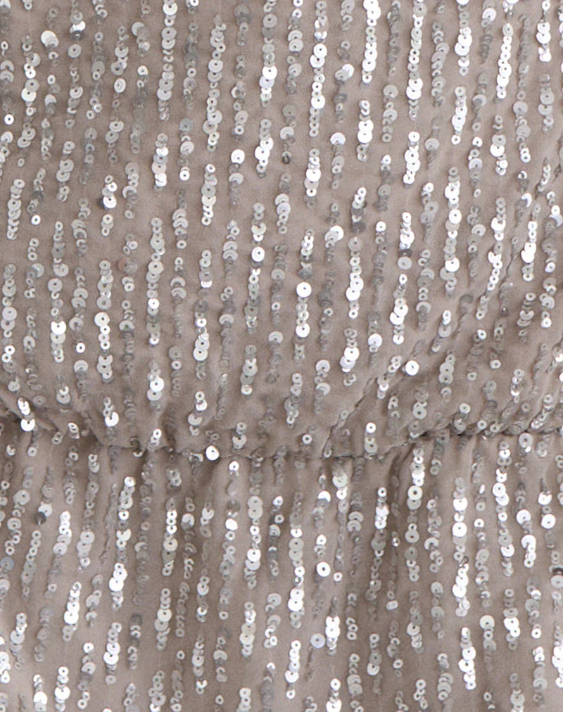 Vora One Shoulder Mini Dress in Sequin Nude