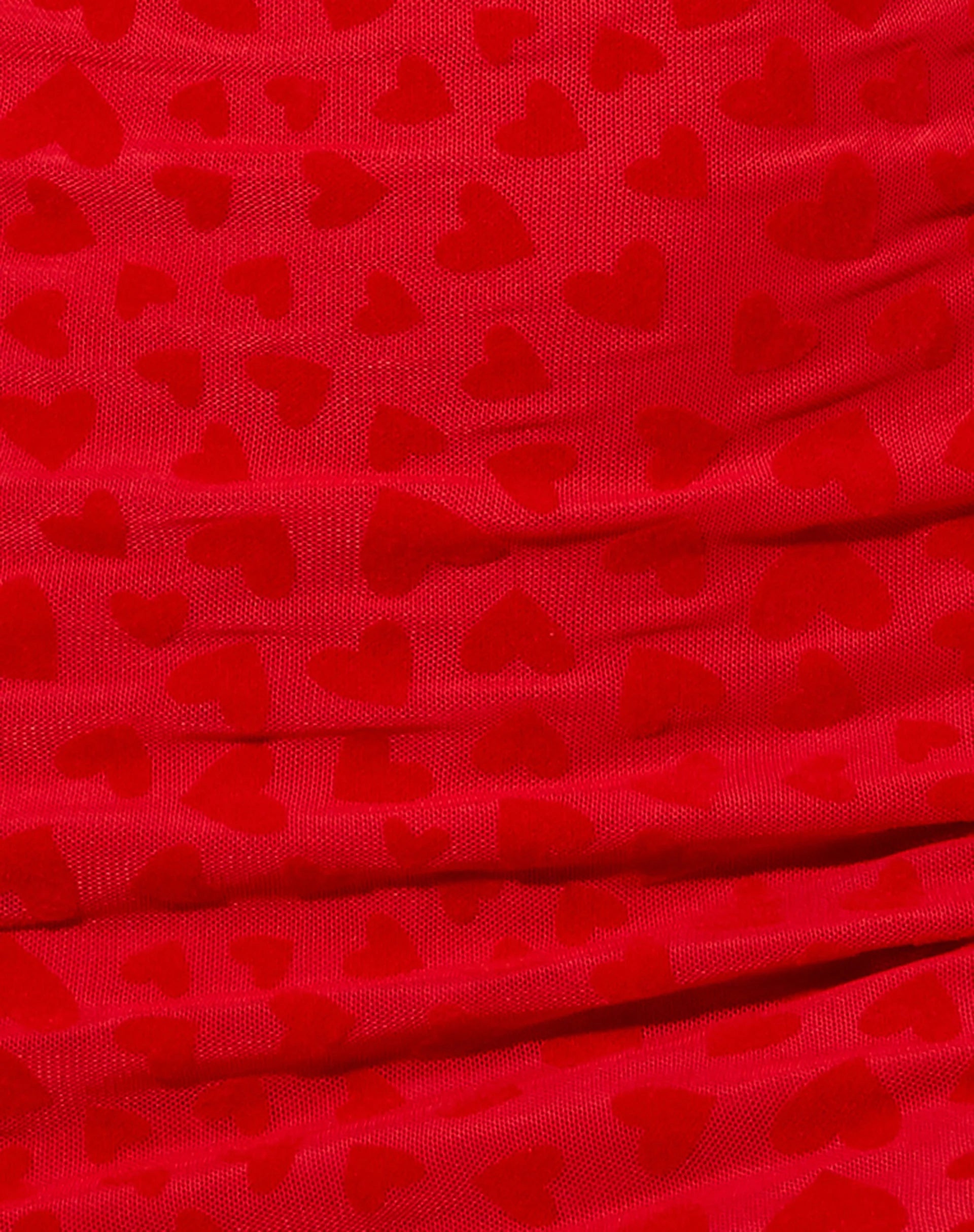 Jamila Mini Dress in Red Mesh Red Heart Flock