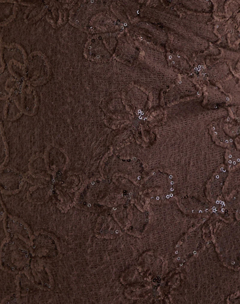 Codami Halterneck Mini Dress in Sequin Knit Dark Brown