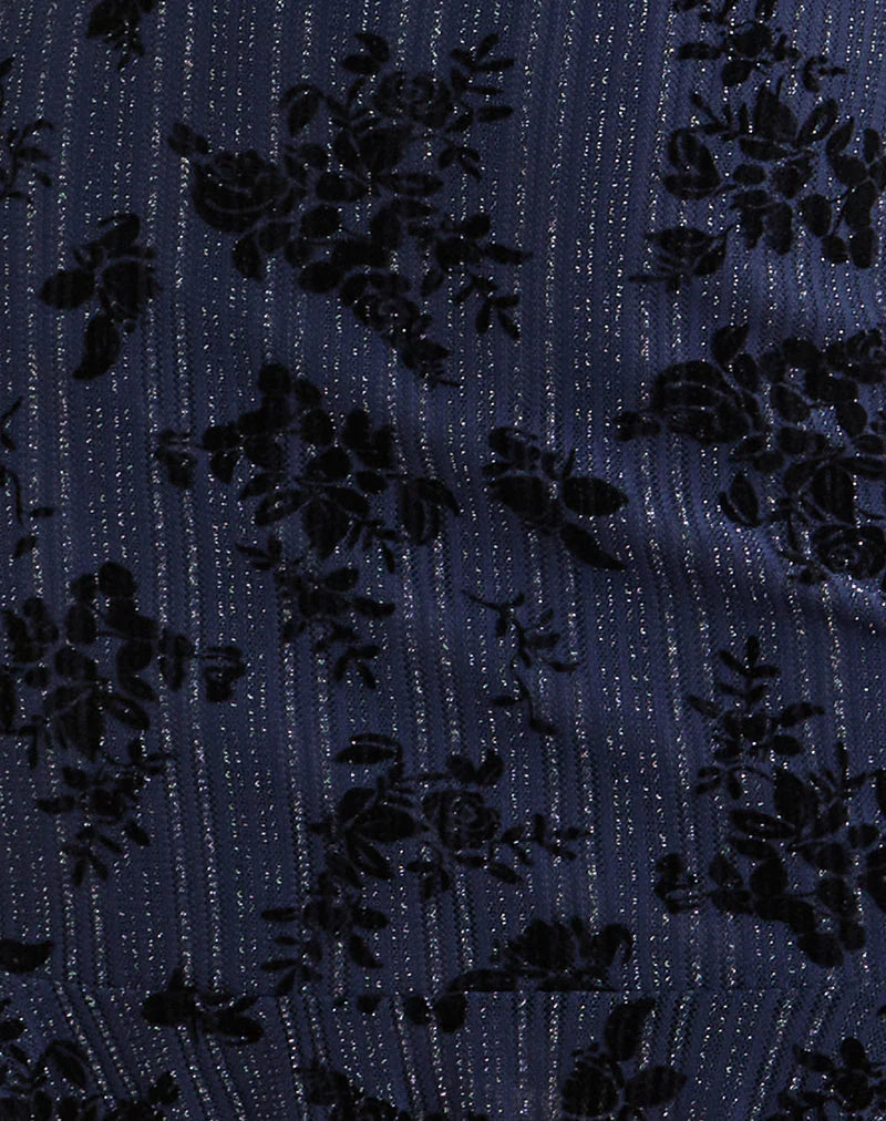 Micaya Mini Dress in Flocked Shimmer Plisse Navy