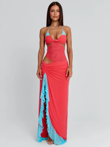 Lucy's MIRANDA MAXI DRESS CORAL AND BLUE