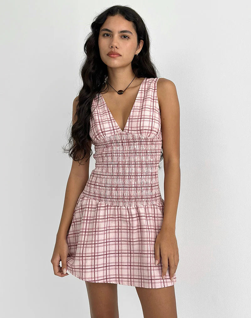 Hevoria Mini Dress in Basic Tartan Pink