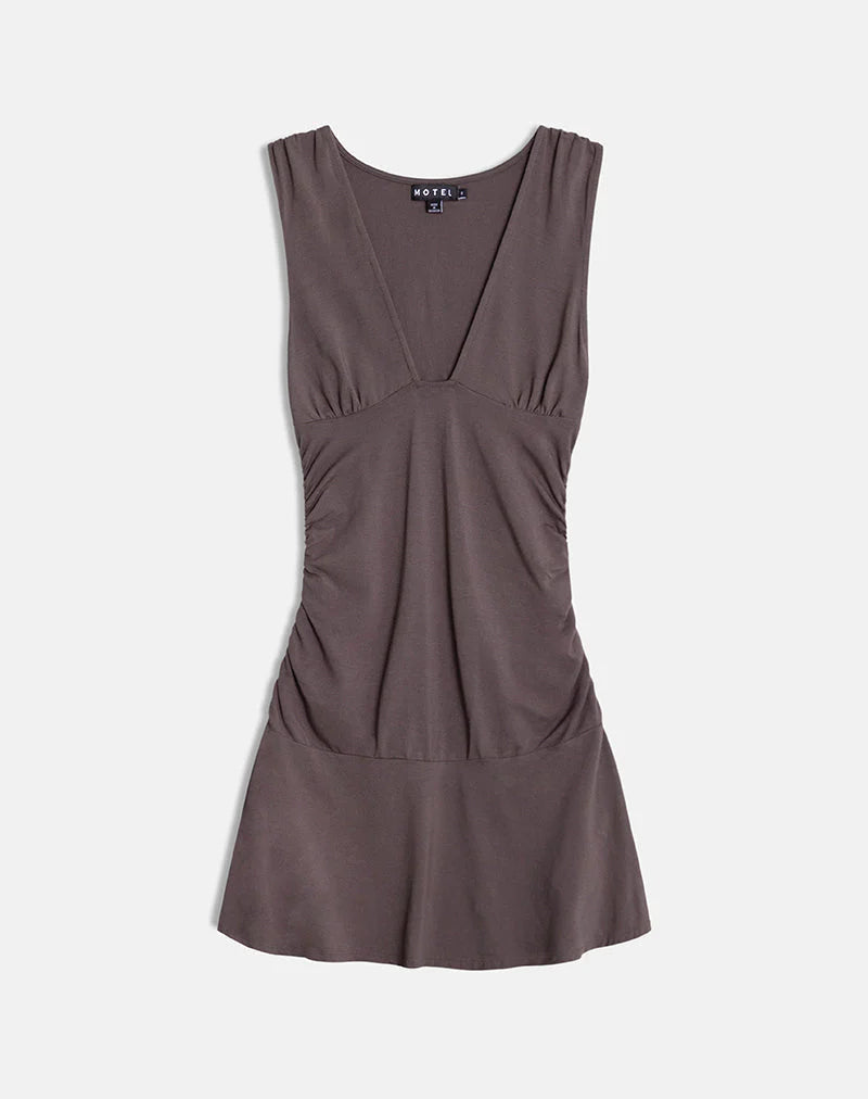 Luscian Plunge Mini Dress in Peppercorn