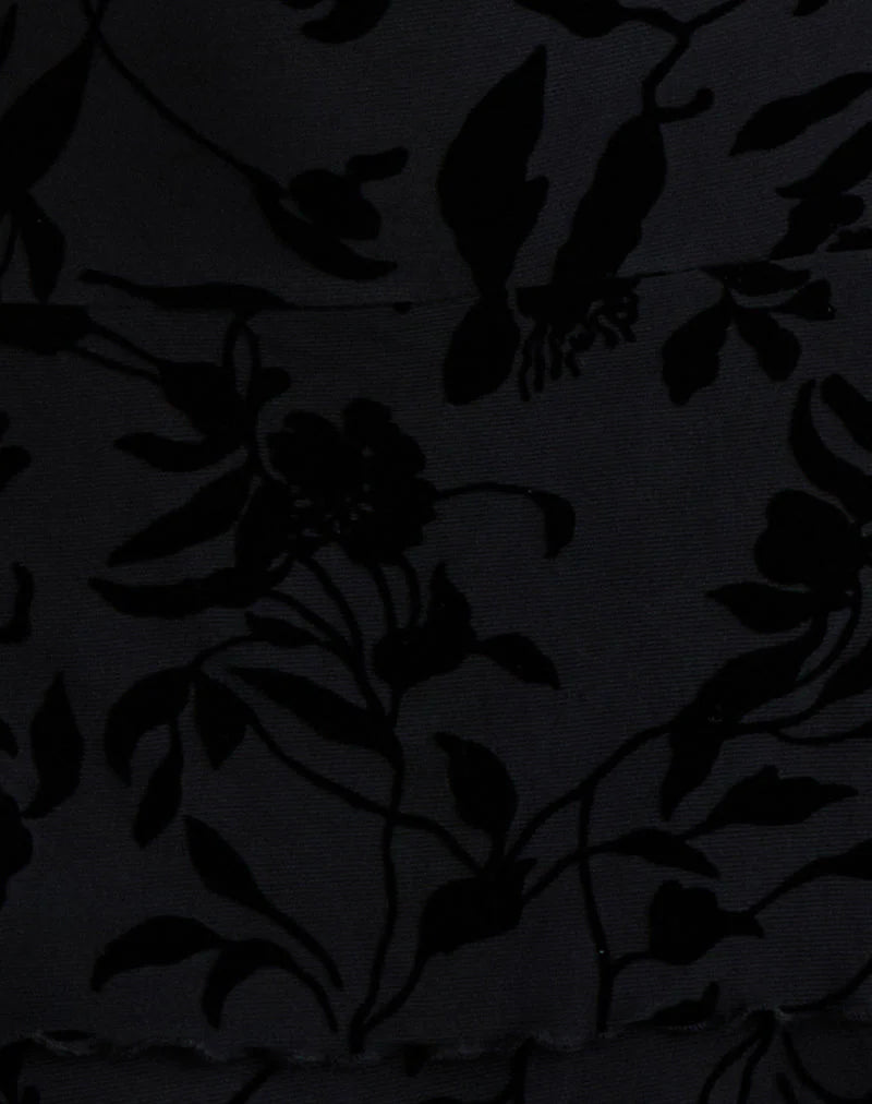 Rawson Mini Dress in Flock Leaf Flower Black