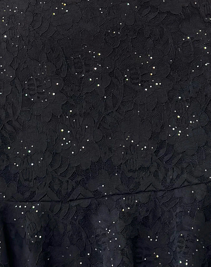 Tita Mini Dress in Black Sequin Lace
