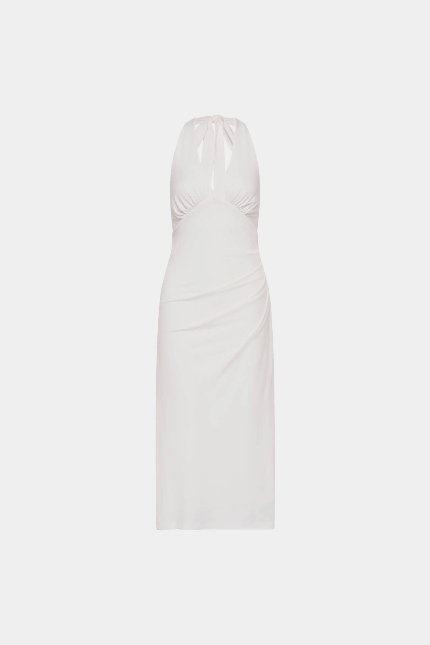 Pleated Backless Halter Dress | White