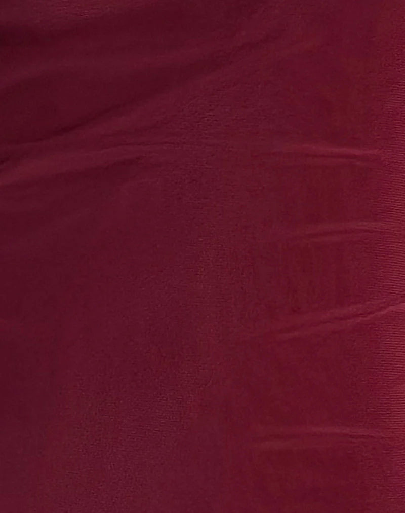 Renata Asymmetrical Mini Dress in Burgundy Mesh