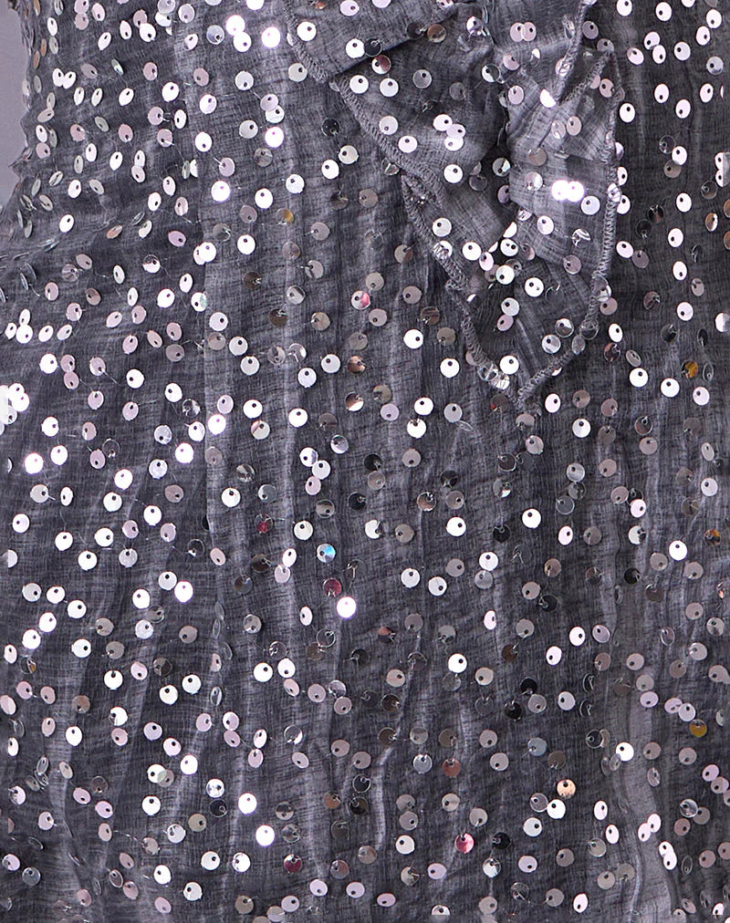 Kasuya Mini Dress in Chiffon Sequin Grey