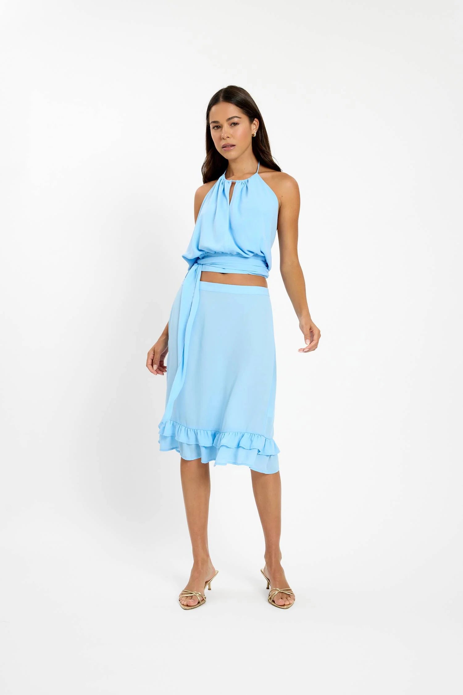 Frill Midi Skirt | Baby Blue