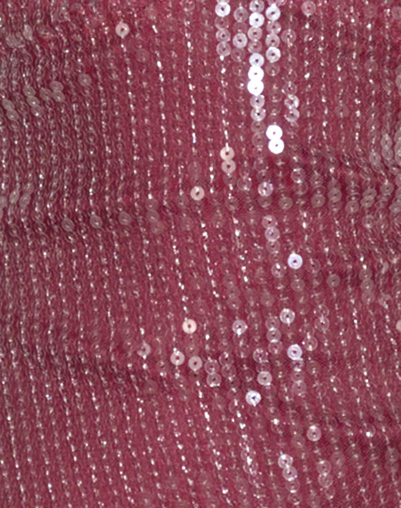 Hepasi Halter Mini Dress in Clear Sequin Maroon