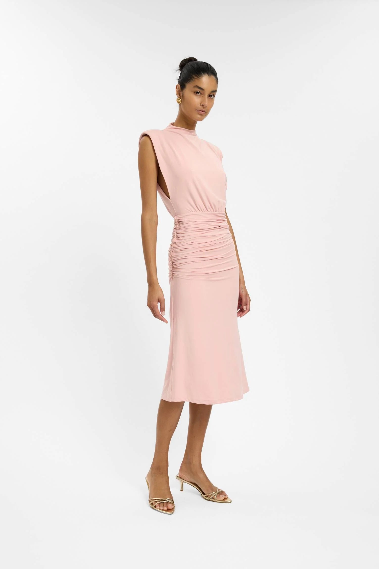Structured Shoulder Midi Dress | Musk